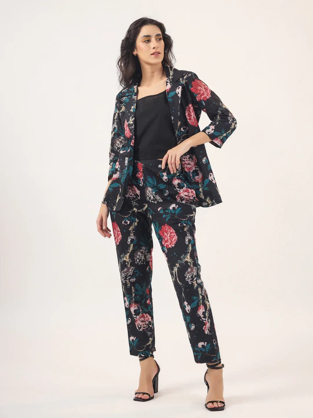 Gomachi Black Floral Cotton Night Suit