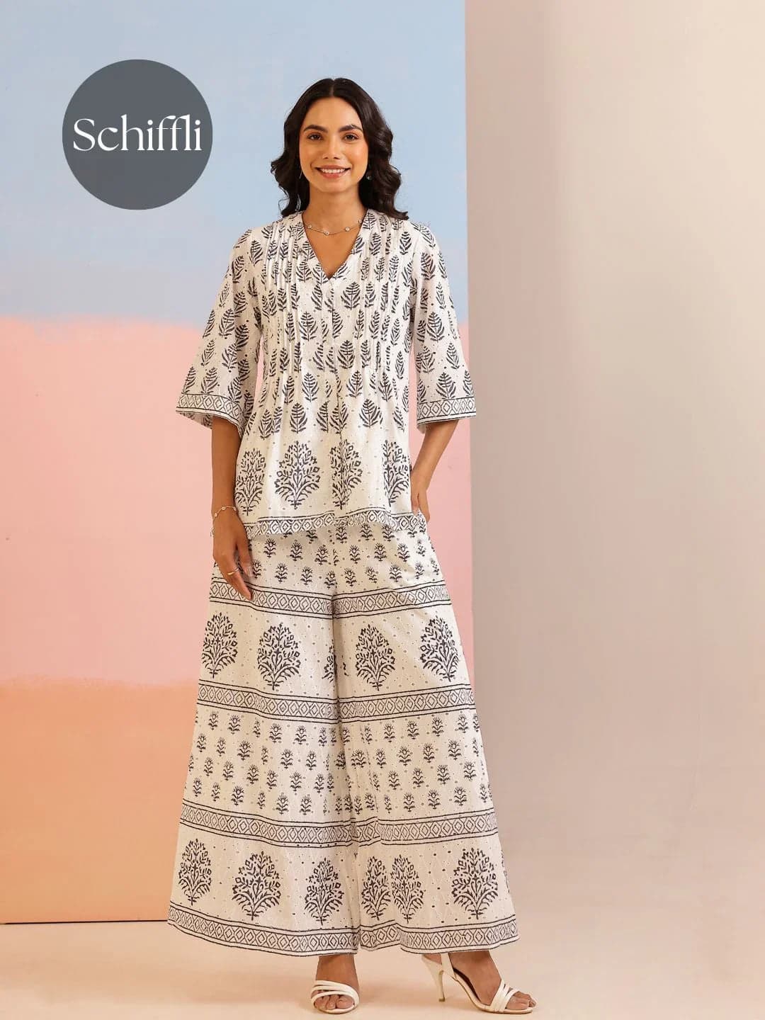 Gomachi White Floral Printed Cotton Co-Ord Set